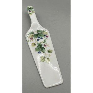 Pie Cake Server Andrea by Sadek Berry & Leaves Design Porcelain 10 Inches Long